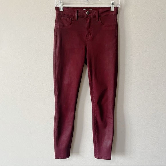 L'Agence Margot Wax Coated Skinny Jeans Garnet Burgundy Size 25 Super Stretch - Picture 5 of 14